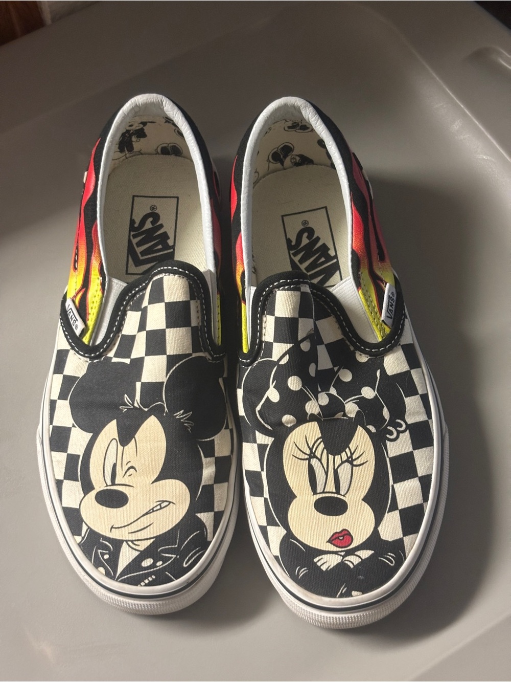 Vans Slip-On Mickey & Minnie Checkerboard Sneakers B/W Adult 5 & 6.5